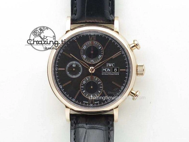MIROTIME 0517 Portofino Chrono RG Black Dial on Black Leather Strap A HighPerformance 7389
